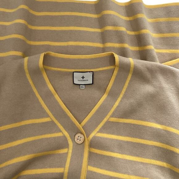 Tuckernuck Chai Striped Lauren Cardigan Oversized Button Front Pockets Size XXL - Picture 10 of 13